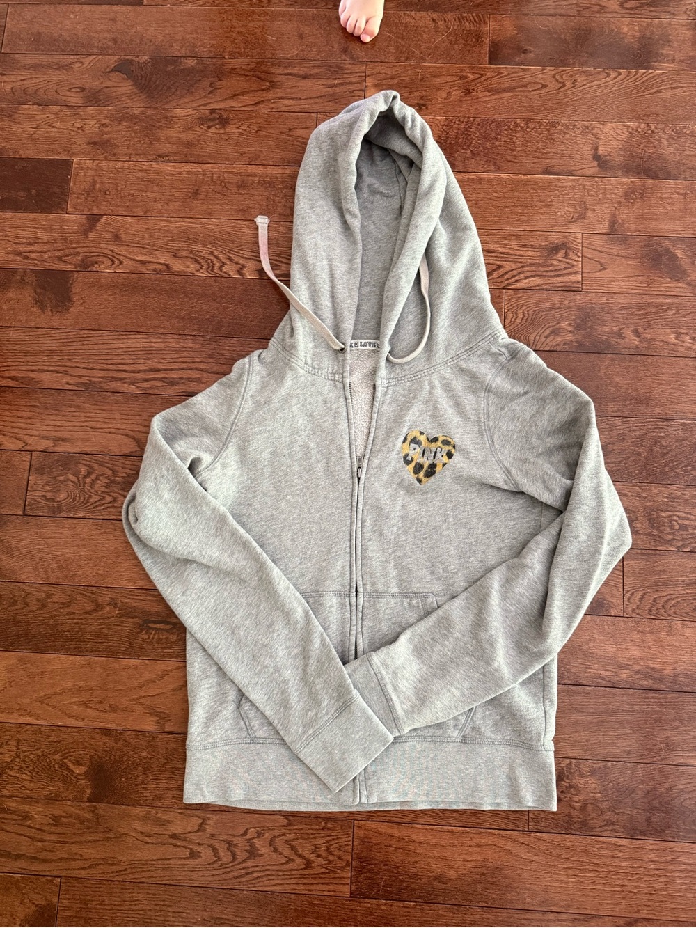 Women’s pink Light Gray Zip-Up Hoodie with Leopard Heart Accent